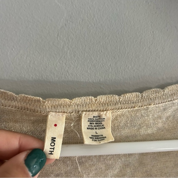 Moth Anthropologie Fanning Flames Short Sleeve Embroidered Sweater Top - Picture 5 of 9